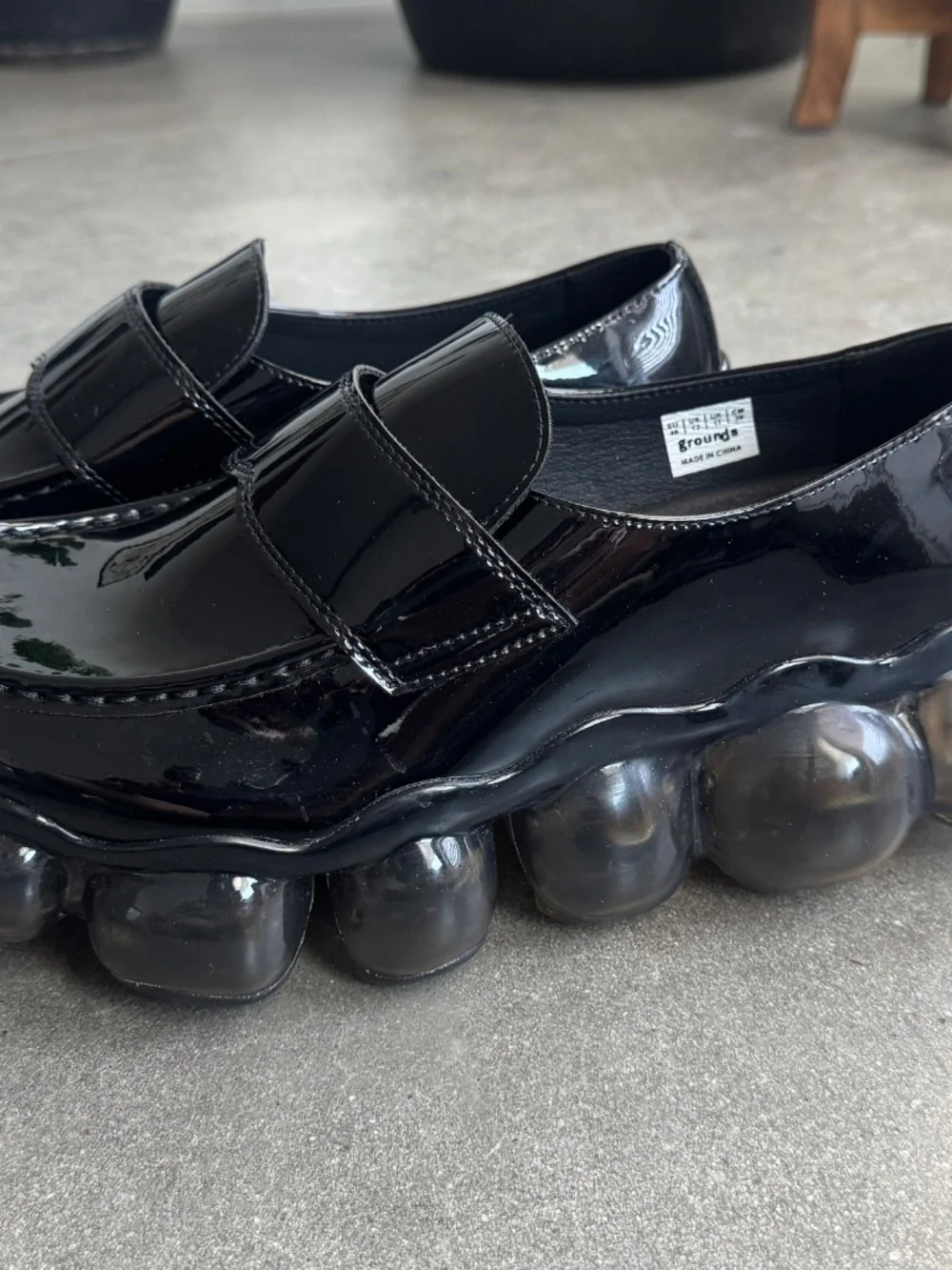 Grounds Jewelry Loafer, Black Patent Bubble Sole, Size US 12
